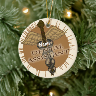 Dental Assistant Caduceus Ceramic Ornament