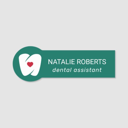 Dental Assistant Modern Tooth  Heart Teal Dentist Name Tag