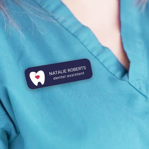 Dental Assistant Tooth Heart Navy Dentist  Name Tag