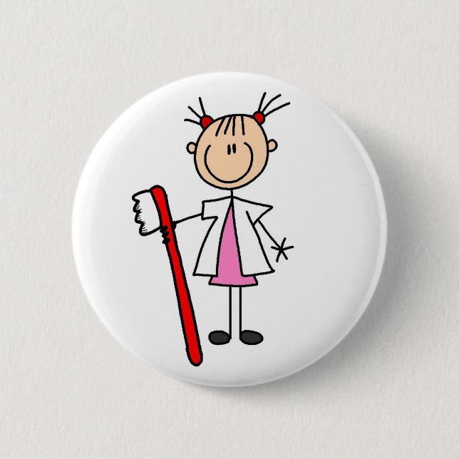 Dental Assistant With Toothbrush Pinback Button (Front)