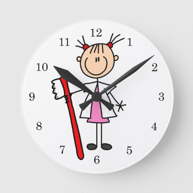 Dental Assistant With Toothbrush Round Clock (Front)