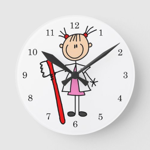 Dental Assistant With Toothbrush Round Clock