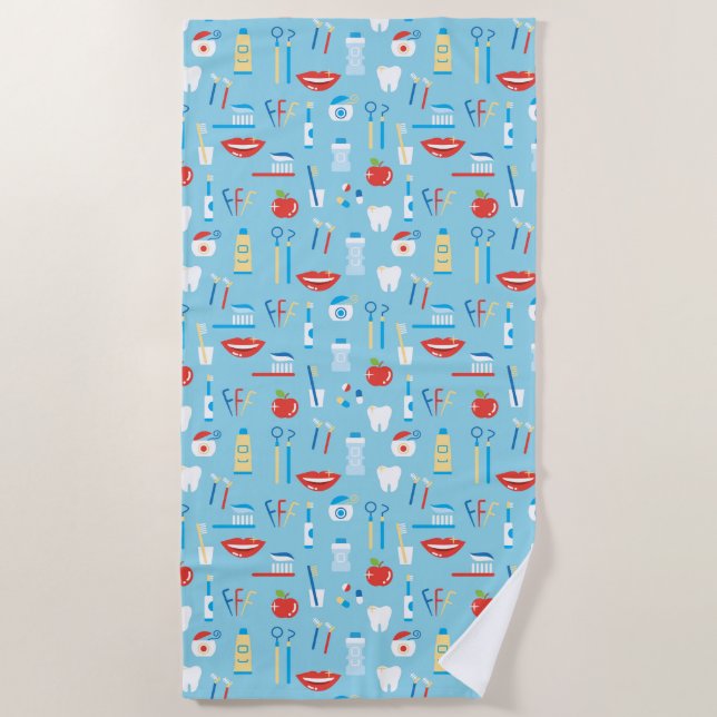 Dental Blue Pattern Beach Towel (Front)