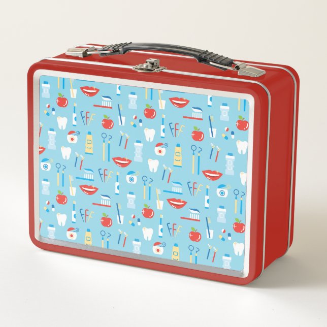 Dental Blue Pattern Metal Lunch Box (Front)