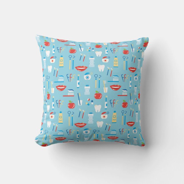 Dental Blue Pattern Throw Pillow (Front)