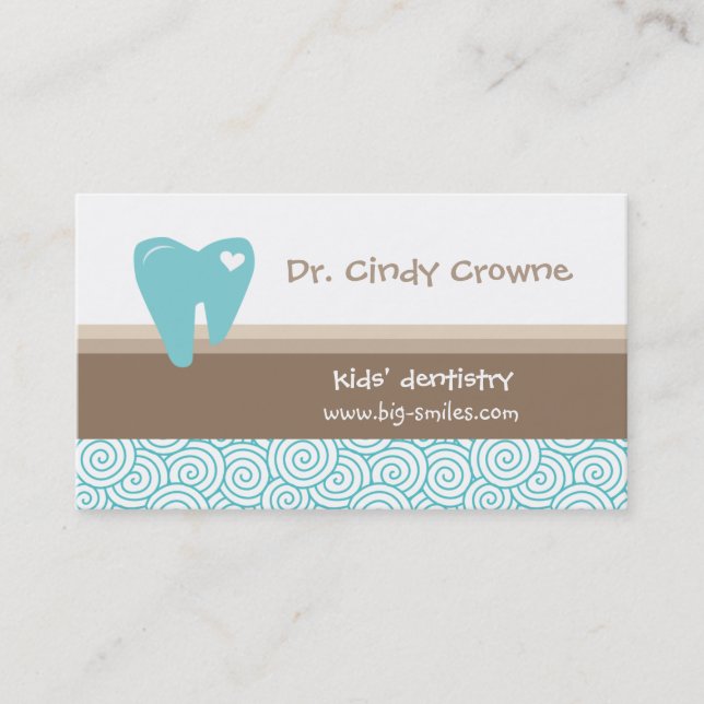 Dental Business Card Cute Heart Tooth Circles BB (Front)