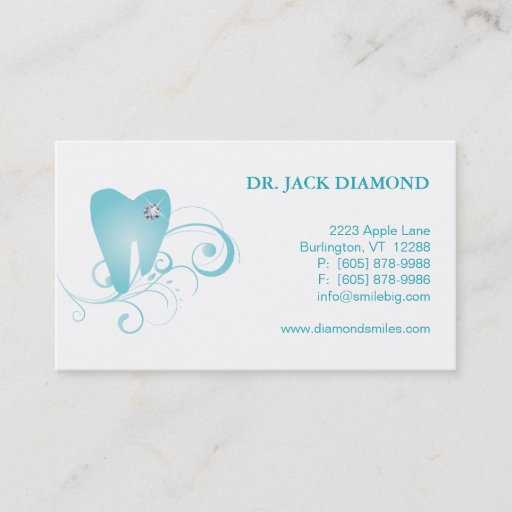 Customizable Dental Business Card Diamond Tooth Logo Blue 2