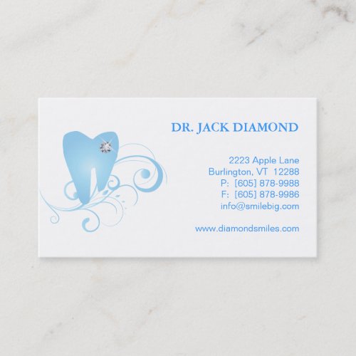 Dental Business Card Diamond Tooth Logo Blue 3