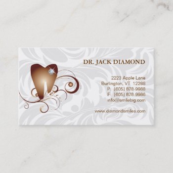 Dental Business Card Diamond Tooth Logo Brown 2 by DentalBusinessCards at Zazzle