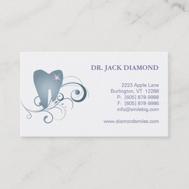Dental Business Card Diamond Tooth Logo Gray (Front)