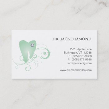 Dental Business Card Diamond Tooth Logo Green by DentalBusinessCards at Zazzle