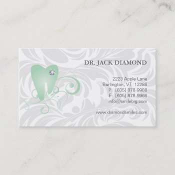 Dental Business Card Diamond Tooth Logo Green 2 by DentalBusinessCards at Zazzle