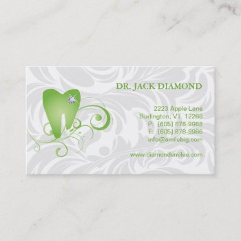 Dental Business Card Diamond Tooth Logo Green 2 by DentalBusinessCards at Zazzle