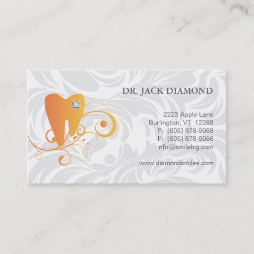 Customizable Dental Business Card Diamond Tooth Logo Orange 2