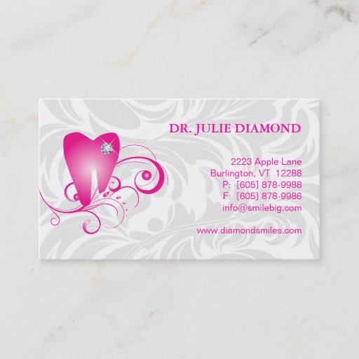 Customizable Dental Business Card Diamond Tooth Logo Pink 2