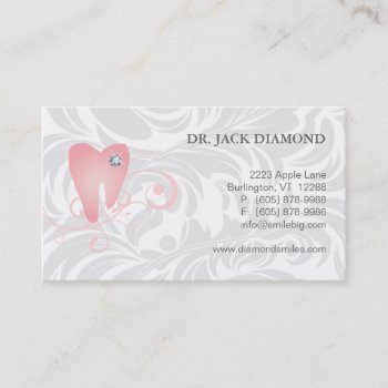 Dental Business Card Diamond Tooth Logo Pink 3 by DentalBusinessCards at Zazzle