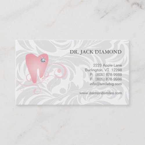 Dental Business Card Diamond Tooth Logo Pink 3