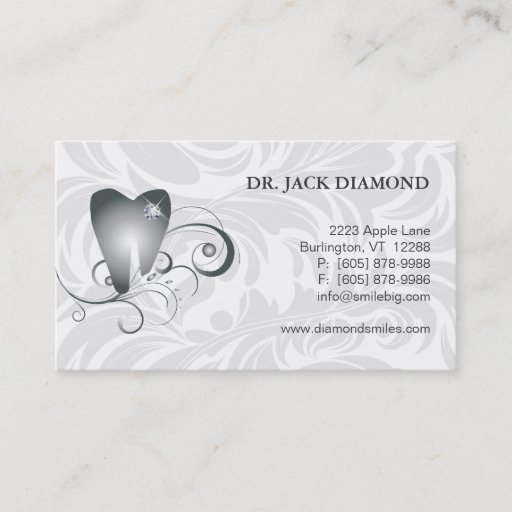Customizable Dental Business Card Diamond Tooth Logo Platinum 2