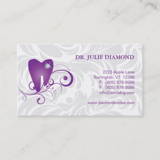Customizable Dental Business Card Diamond Tooth Logo Purple 2