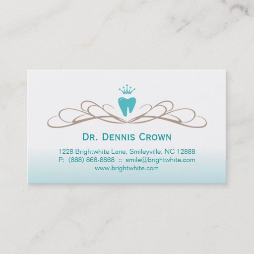 Customizable Dental Business Card Swirl Tooth Logo Blue Brown