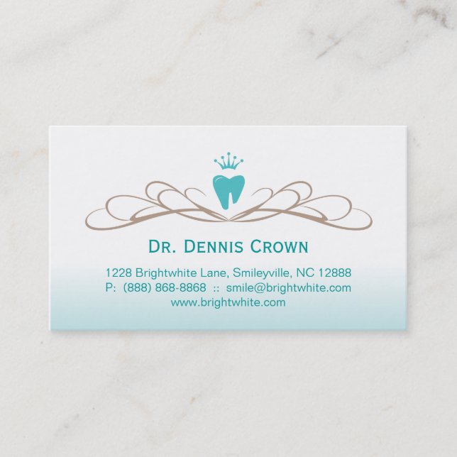 Dental Business Card Swirl Tooth Logo Blue Brown (Front)