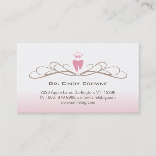 Customizable Dental Business Card Swirl Tooth Logo Pink Brown