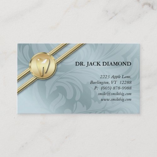Dental Business Card Tooth Logo Blue Stripes Leaf