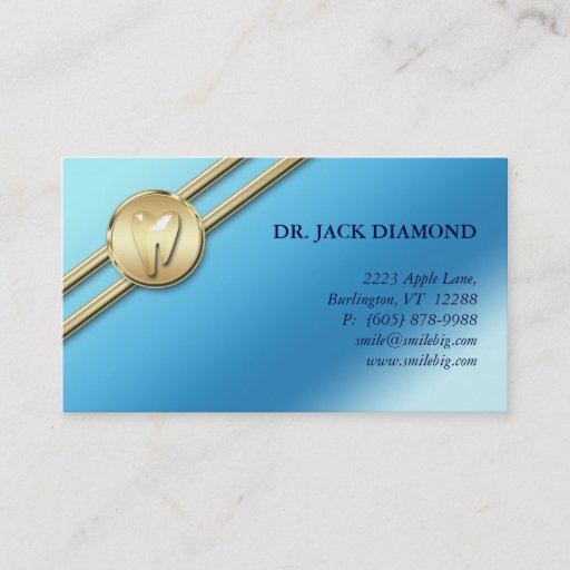 Customizable Dental Business Card Tooth Logo Gold Stripes Blue