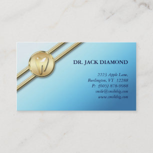 Dental Business Card Tooth Logo Gold Stripes Blue