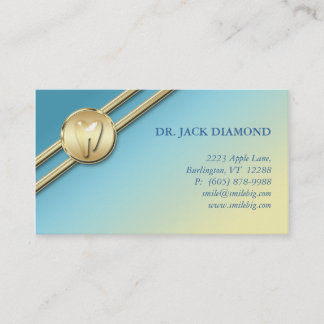 Dental Business Card Tooth Logo Gold Stripes Blue