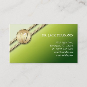 Dental Business Card Tooth Logo Gold Stripes Lime by DentalBusinessCards at Zazzle