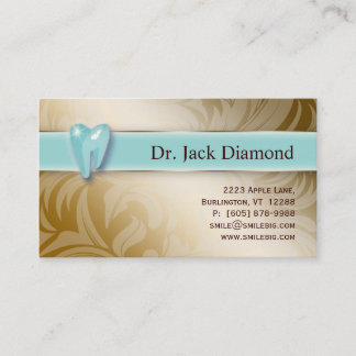 Dental Business Card Tooth Logo Swirl Leaf Gold