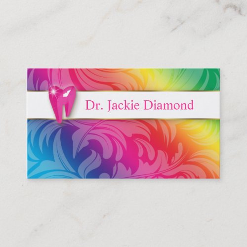 Dental Business Card Tooth Logo Swirl Leaf Rainbow