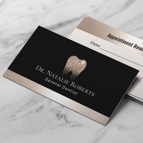 Dental Care Black  Gold Tooth Logo Dentist Appointment Card