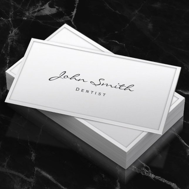 Dental Care Classy White Border Dentist Business Card (Creator Uploaded)