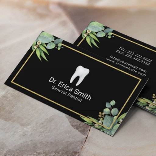 Customizable Dental Care Elegant Foliage Gold Frame Dentist Business Card