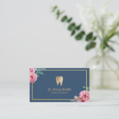 Dental Care Elegant Navy & Gold Floral Dentist Business Card (Standing Front)