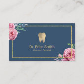 Dental Care Elegant Navy & Gold Floral Dentist Business Card (Front)