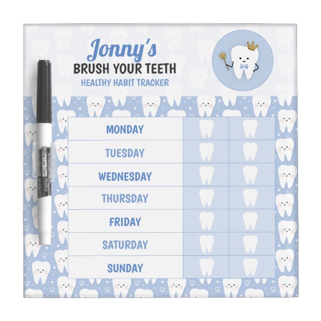 Dental Care Habit Tracker for Kids Dry Erase Board (Front)