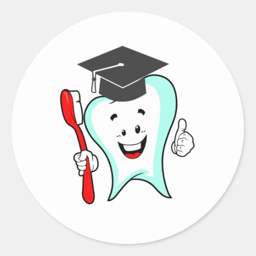 Dental Care Happy Tooth Graduation Cap Classic Round Sticker