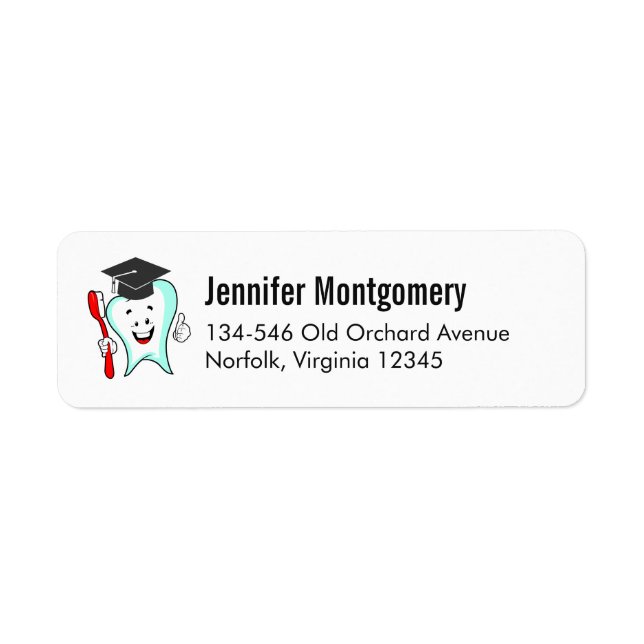 Dental Care Happy Tooth Graduation Cap Label (Front)