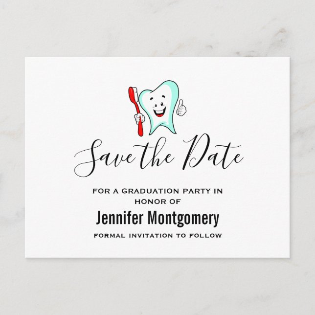 Dental Care Happy Tooth Graduation Save the Date Invitation Postcard (Front)