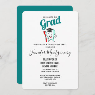 Dental Care Happy Tooth with Graduation Cap Invitation