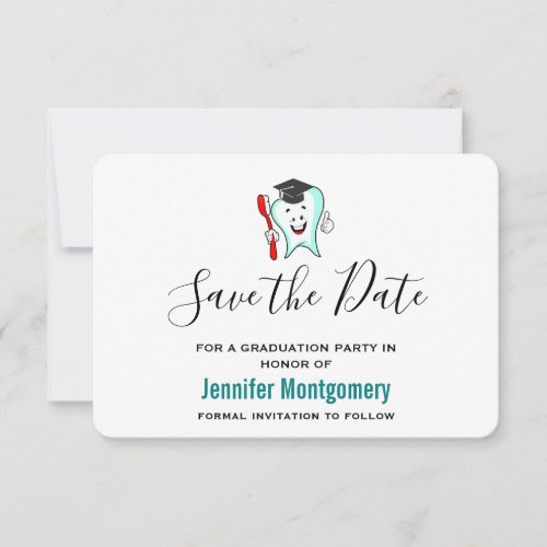 Dental Care Happy Tooth with Graduation Cap Save The Date