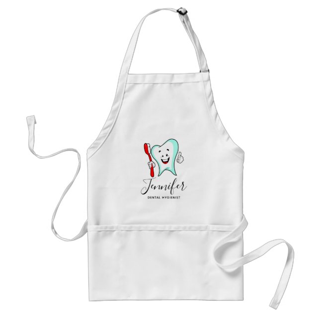 Dental Care Happy Tooth with Toothbrush Adult Apron (Front)