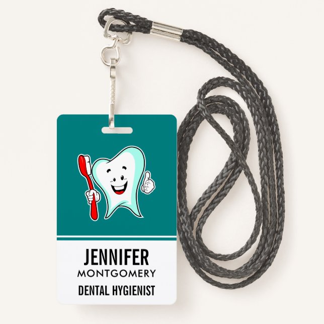 Dental Care Happy Tooth with Toothbrush Badge (Back with Lanyard)