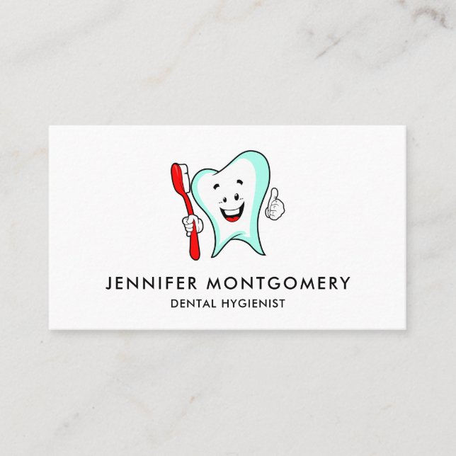 Dental Care Happy Tooth with Toothbrush Business Card (Front)