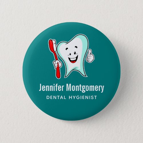 Dental Care Happy Tooth with Toothbrush Button