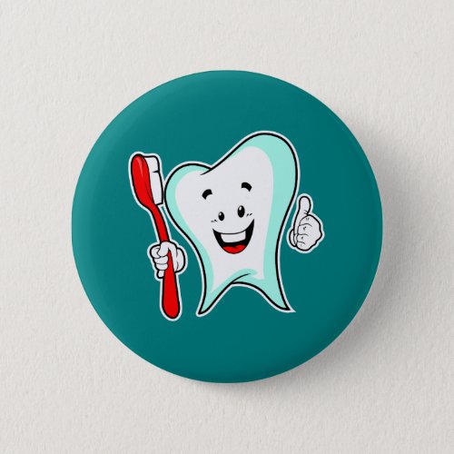 Dental Care Happy Tooth with Toothbrush Button