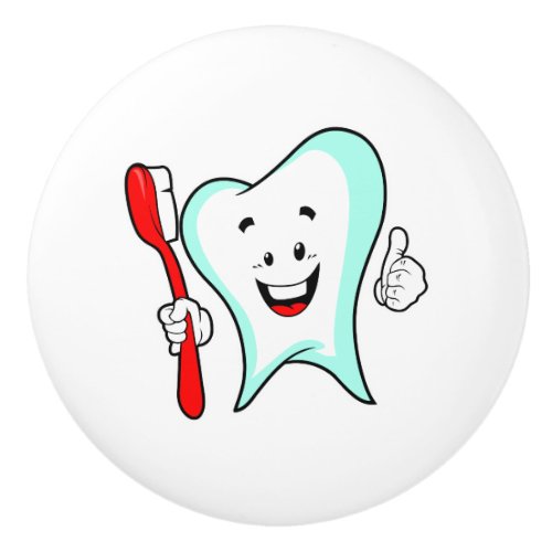 Dental Care Happy Tooth with Toothbrush Ceramic Knob